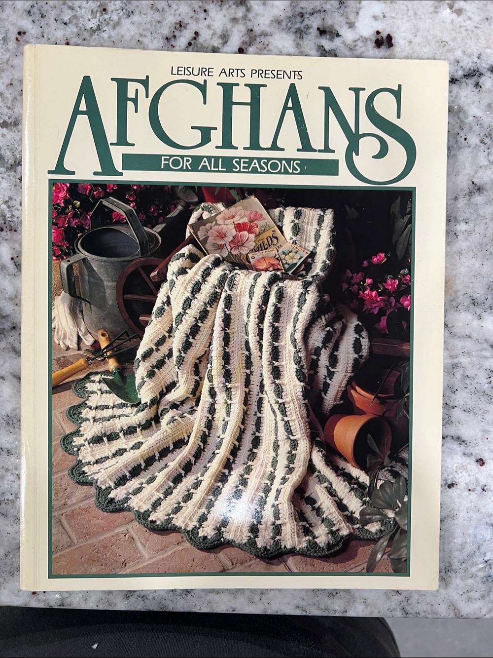 Afghans for All Seasons Crochet Pattern Book - Green & Cream Afghan